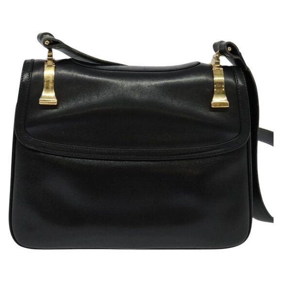 GUCCI Shoulder Bag Leather Black Gold Auth - Picture 2 of 16